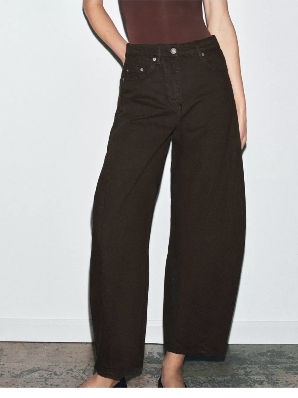 Zara ZW Collection Mid-Rise Balloon Jeans Brown/Green size 26